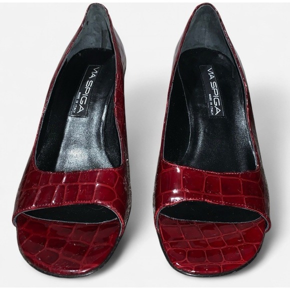 Via Spiga Italy Embossed Leather Faux-Croc Heels Size 8.5 - Picture 1 of 6